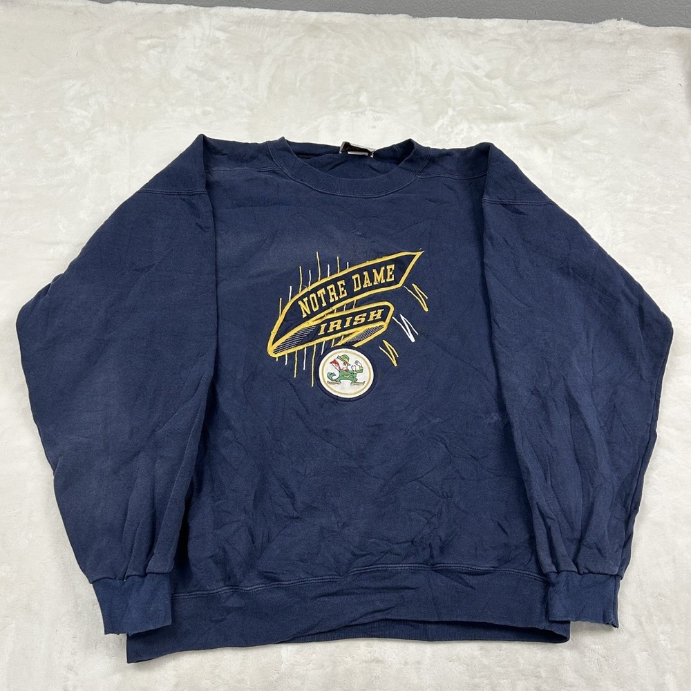 Saints Notre Dame Irish Sweatshirt Mens Large Navy Blue Vintage 90s Made in USA